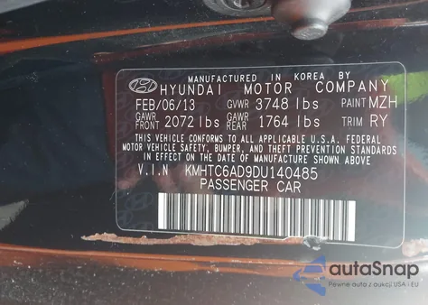 2013 Hyundai Veloster Base W/Gray z USA, uszkodzony, nr VIN KMHTC6AD9DU140485